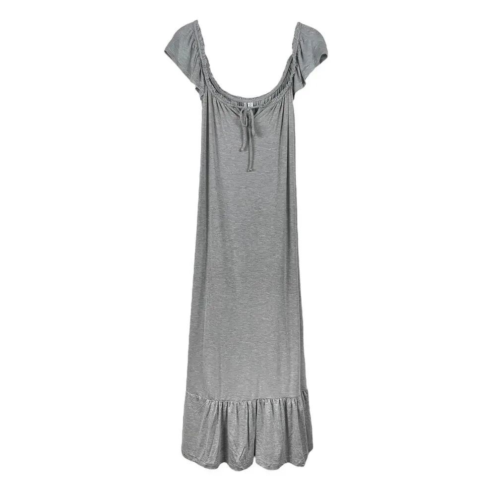 Nordstrom Maxi Dress Swing Tie Detail Peasant Flouncy Hem Minimalist M Gray